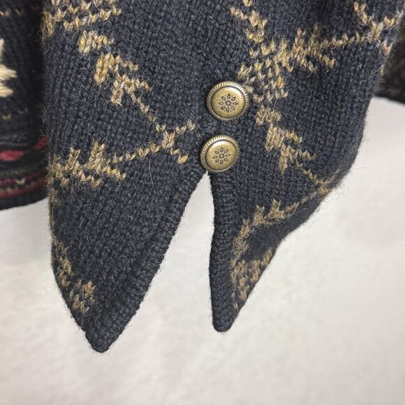 Vintage Icelandic Design Sweater Jacket Large Black Wool Zip Floral Cardigan 00s - Picture 8 of 12